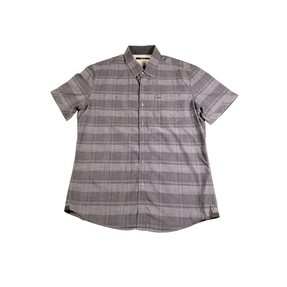 7 Diamonds Mens Grey Plaid Short Sleeve Snap Button Down‎ Shirt Size L